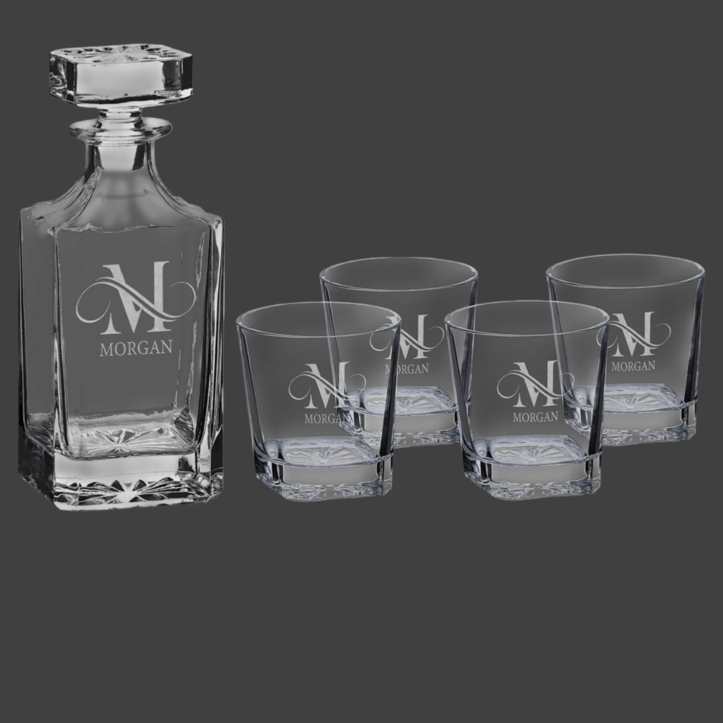 750ml Square Glass Decanter Set with Four DG301S 11 oz. Glasses in a Black Gift Box