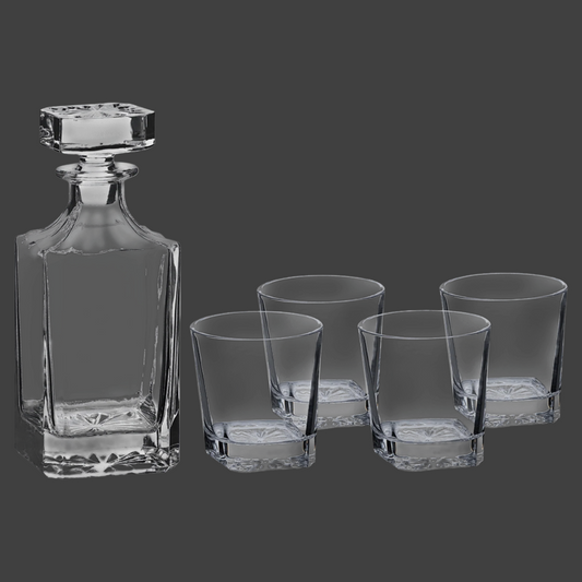 750ml Square Glass Decanter Set with Four DG301S 11 oz. Glasses in a Black Gift Box