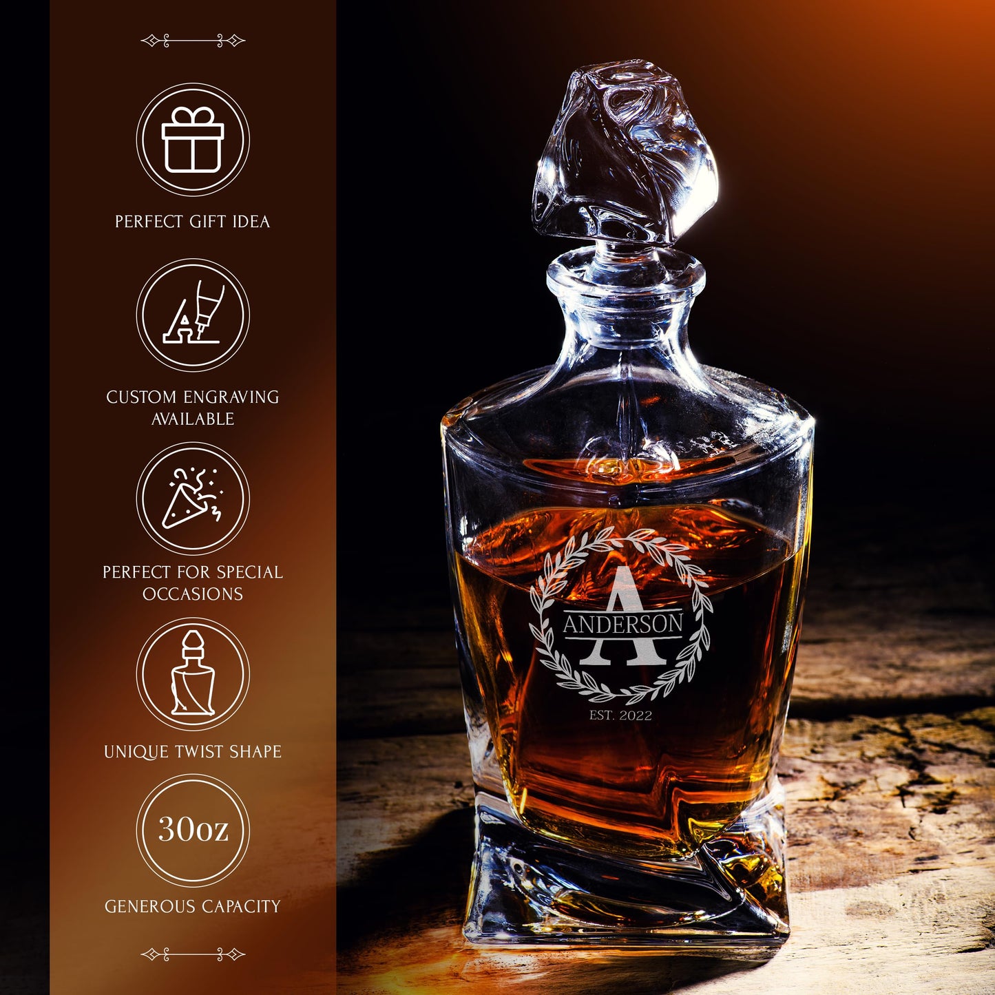 Personalized Crystal Whiskey Decanter Set