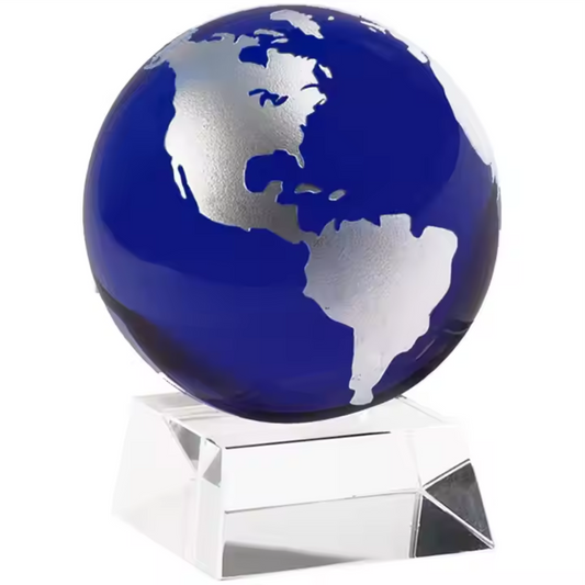Blue Crystal Globe with a Clear Crystal Base