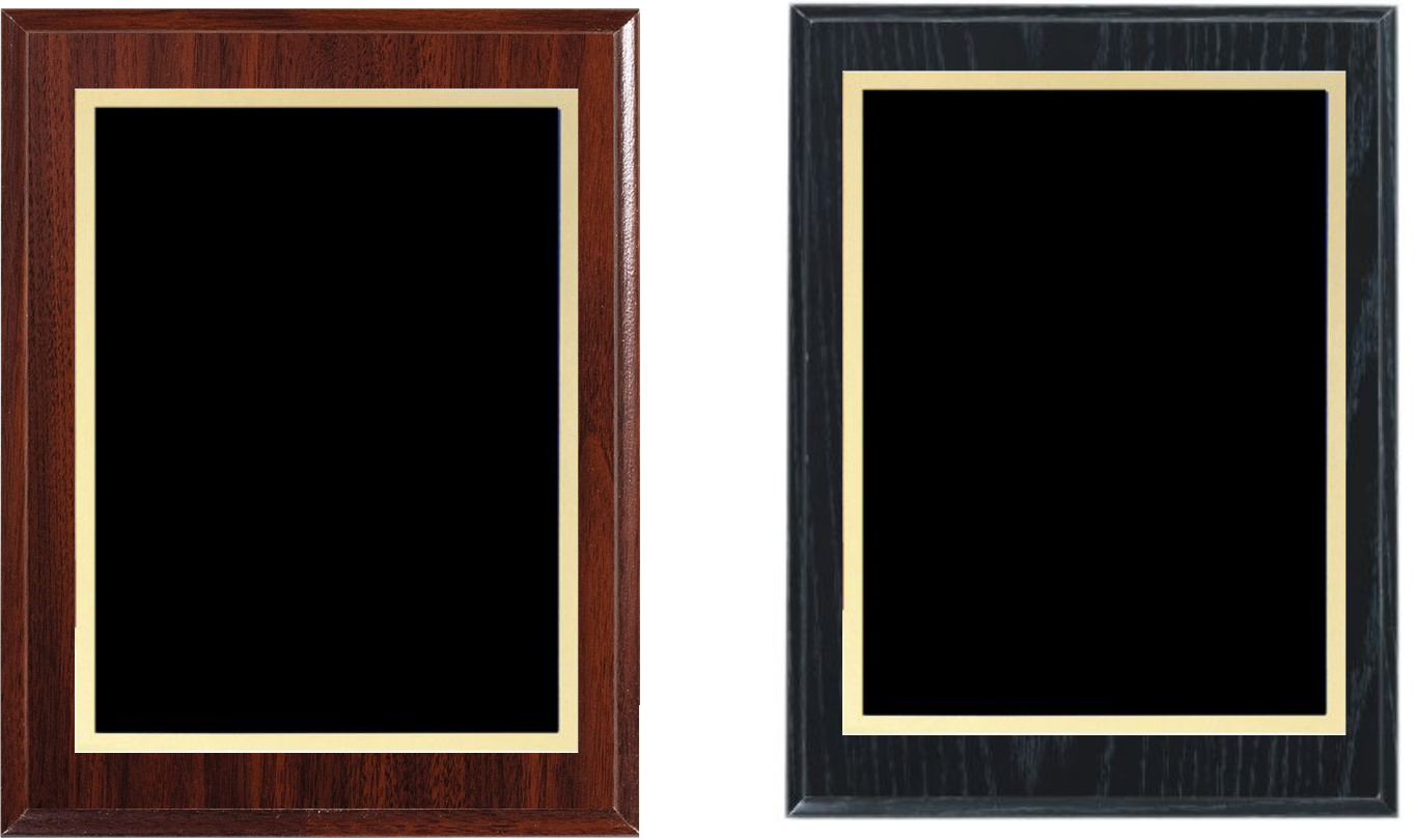 Engraved 7x9 wooden plaqe with brass plate