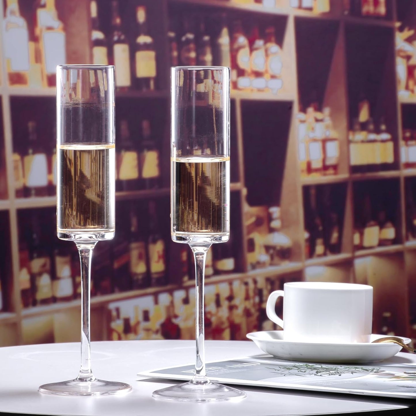 Engraved modern crystal champagne flute