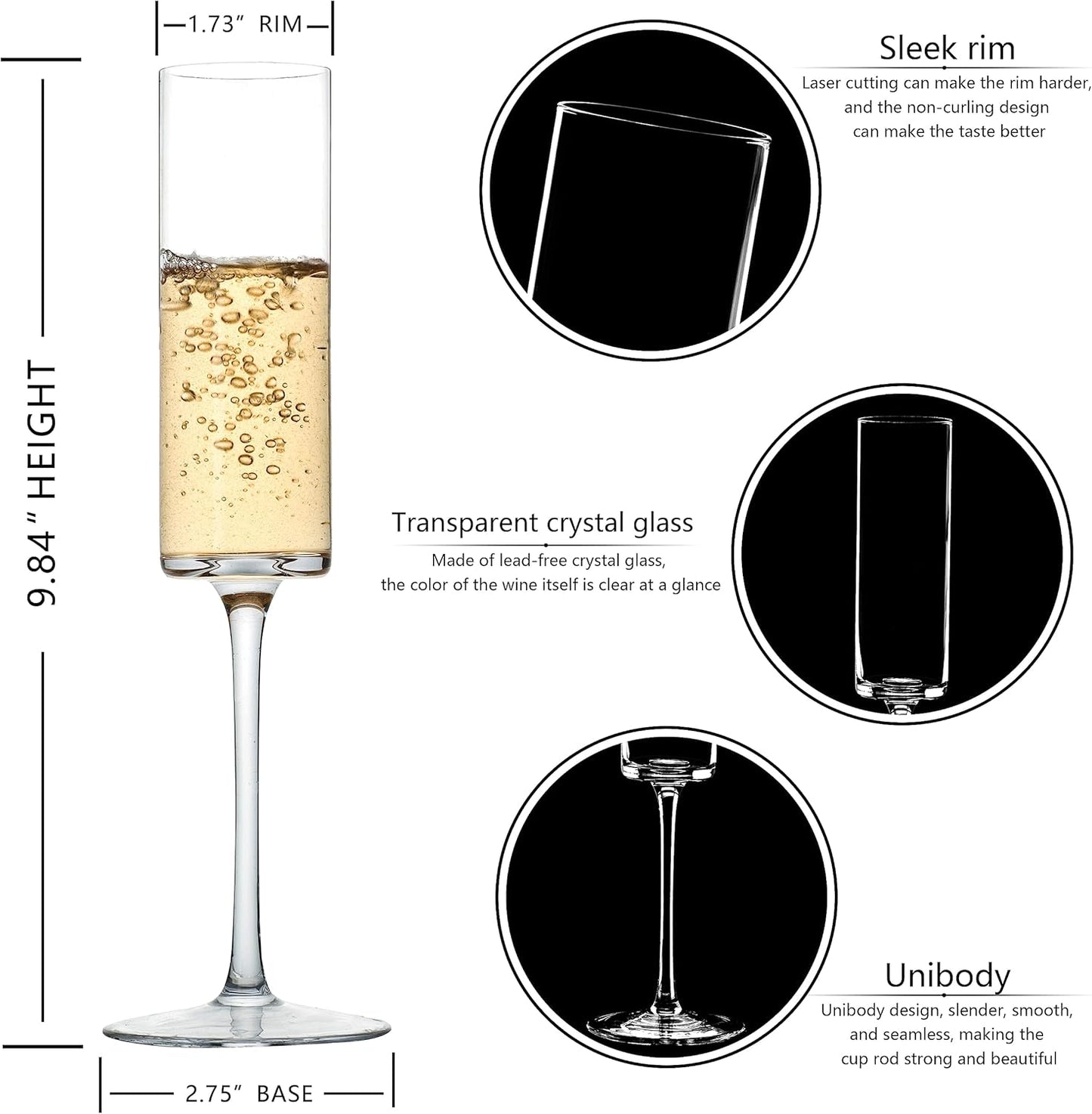 Engraved modern crystal champagne flute
